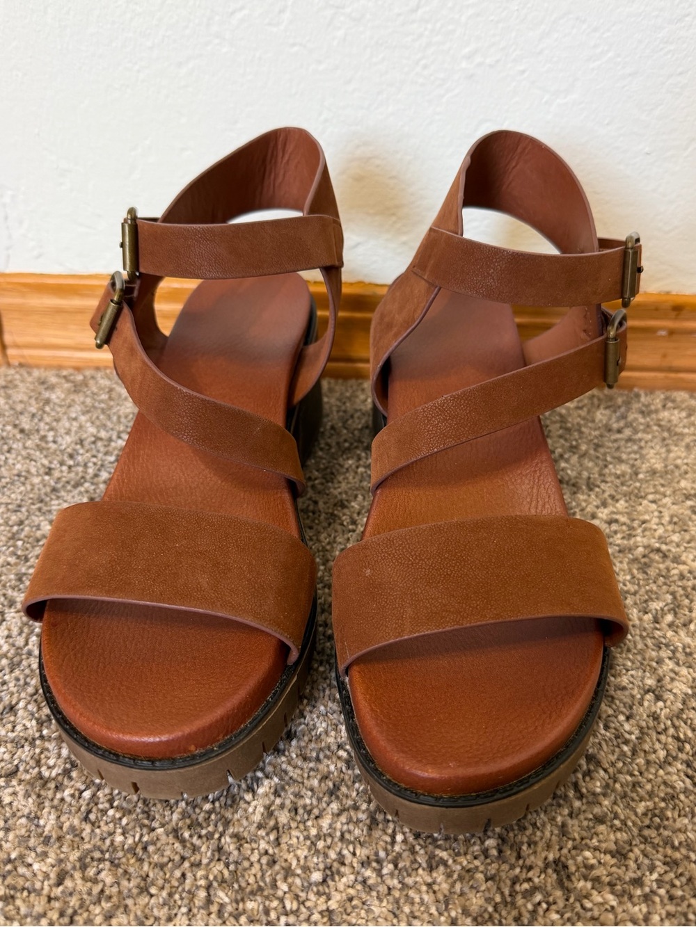 Brown Chunky Heel Sandals - Picture 2 of 6